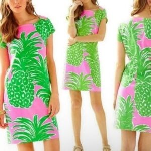 Lilly Pulitzer Pink and Green Pink Pourt Flamenco Pineapple 🍍 Knit Dress Sz L